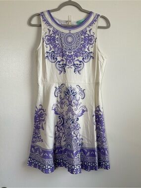 Filly Flair Women’s M White Purple Floral Fit & Flare Round Neck Knit Dress